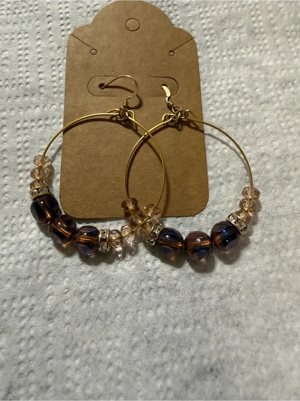 Source Unknown Gold Hoop Earrings with Purple Beads